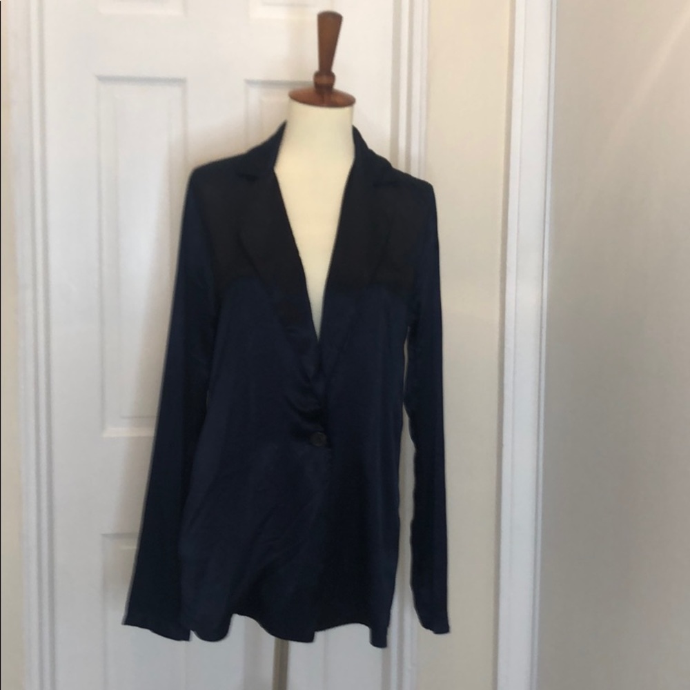 Anthropologie Tina+Jo martini navy satin blazer